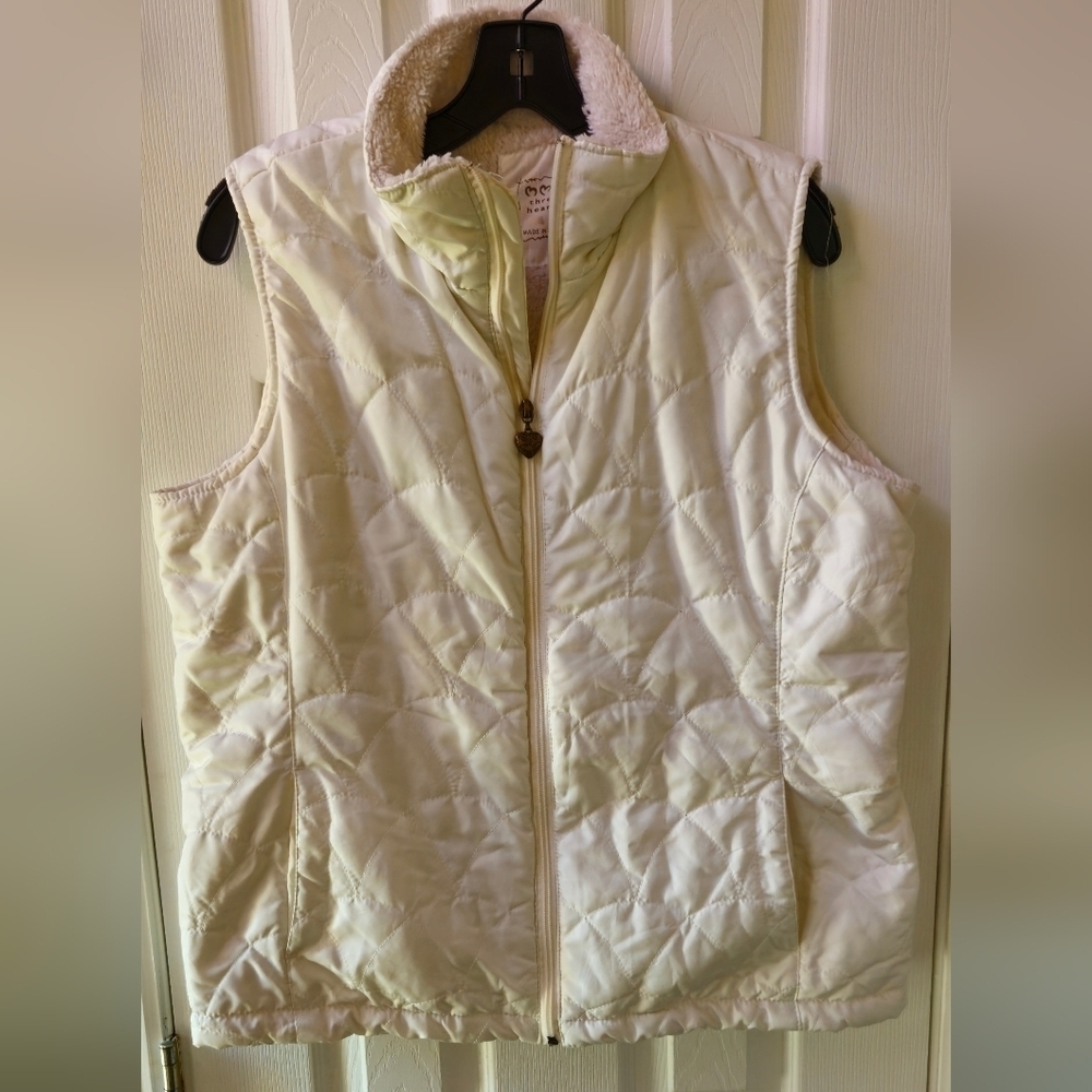 Three Hearts Cream Puffer Vest - Size M